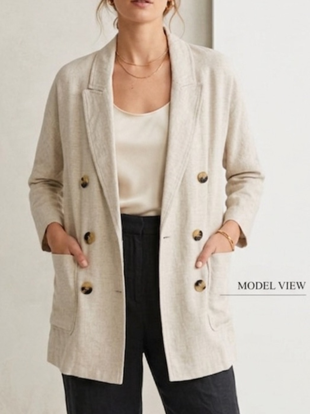 ZARA Woman Oversized Double-Breasted Linen Blend Blazer - Cream/Oatmeal